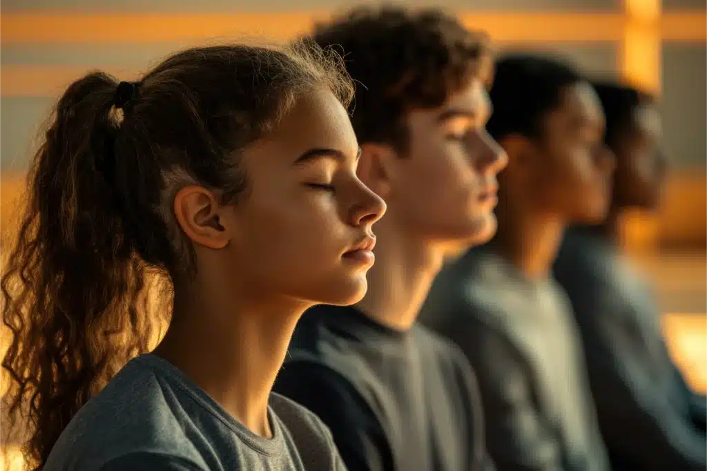 School Students practicing breathwork